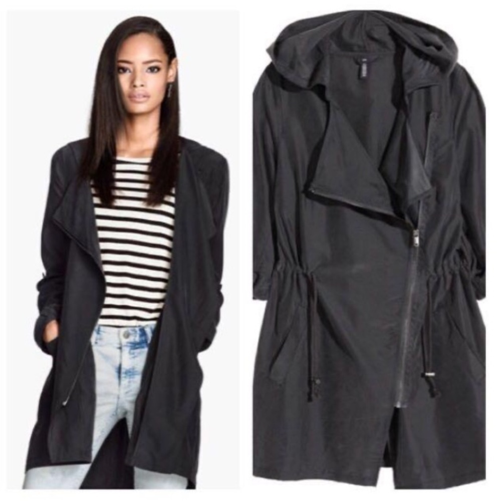 H&M Olive Green Lightweight Parka Diagonal Zip size 2